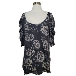 NWT Almost Famous Women's Gray Plus Size Floral Dramatic Sleeve Sheer Top Sz 2X